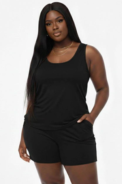 Plus Comfy Tank Top & Shorts Set: Tomato Cream / 3X