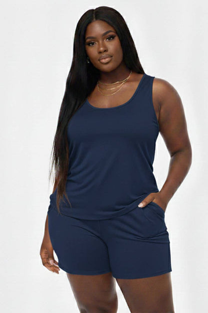 Plus Comfy Tank Top & Shorts Set: Tomato Cream / 3X