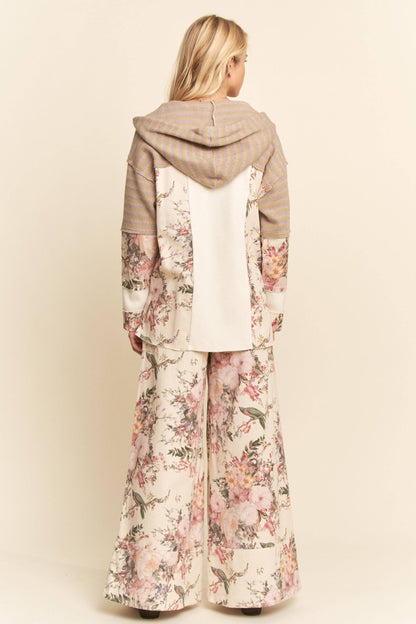 Plus - Washed Floral Print Wide-Leg Pants: NAVY DOT / 3XL