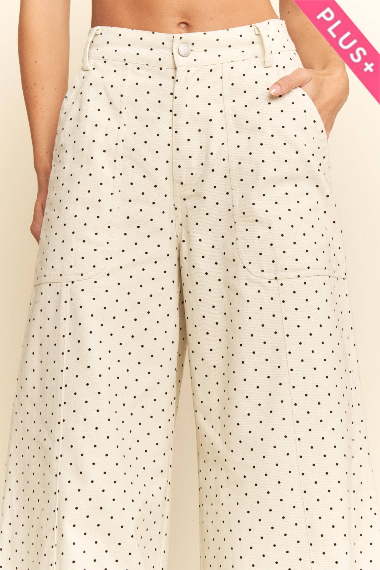 Plus - Washed Floral Print Wide-Leg Pants: NAVY DOT / 3XL