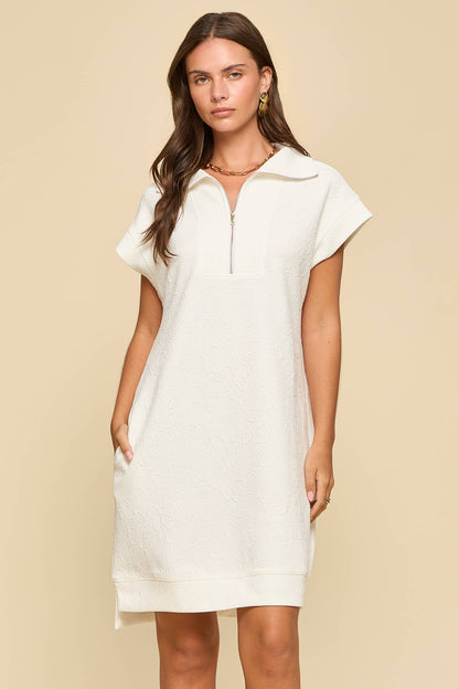 Half-Zip Jacquard Dress w/ Pockets: EMERALD POP / S