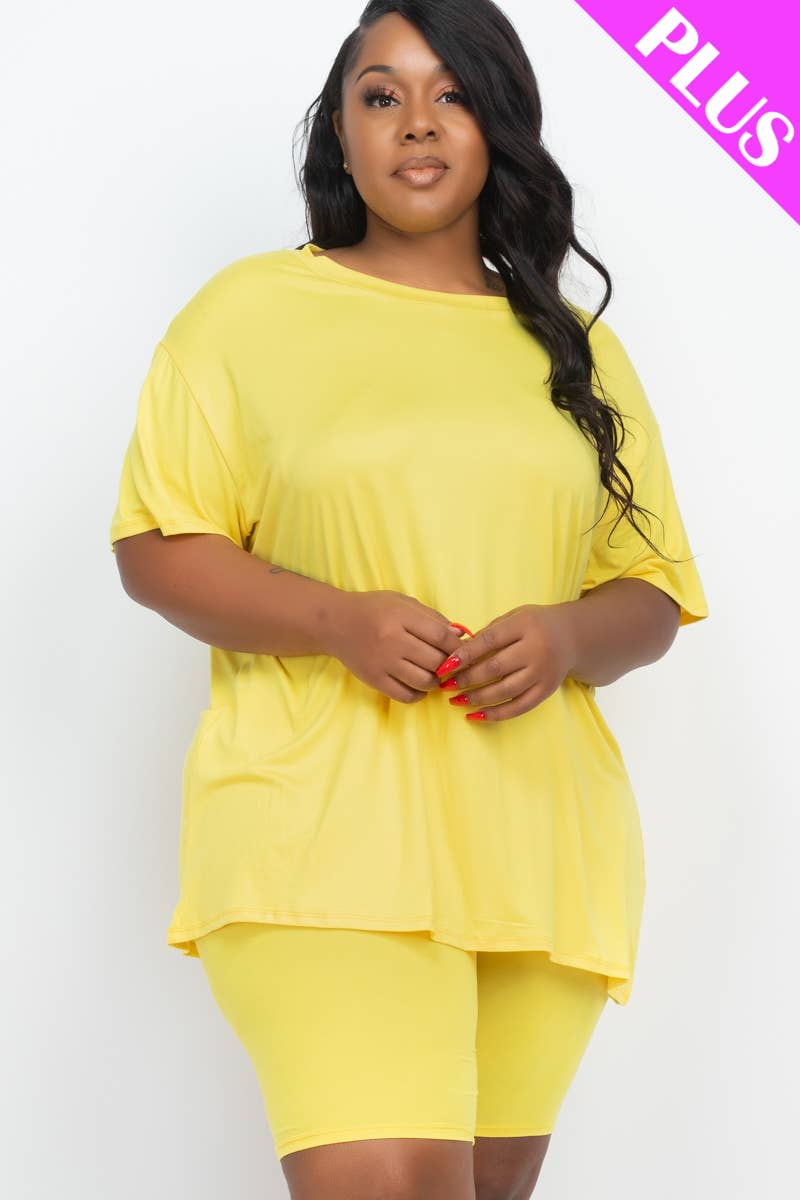 Plus Size Loose Fit Top & Bike Shorts Set: Red Alert / 2X