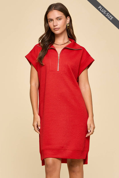 PLUS SIZE Half-Zip Jacquard Dress w/ Pockets: EMERALD POP / XL