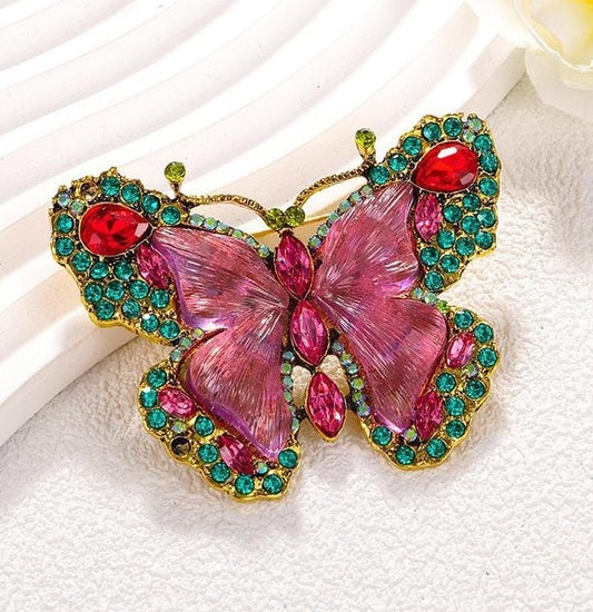 Pink Emerald Butterfly Brooch