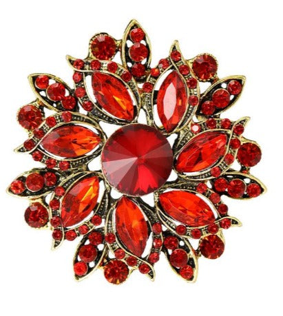 Encrusted Ruby Gold Round Brooch