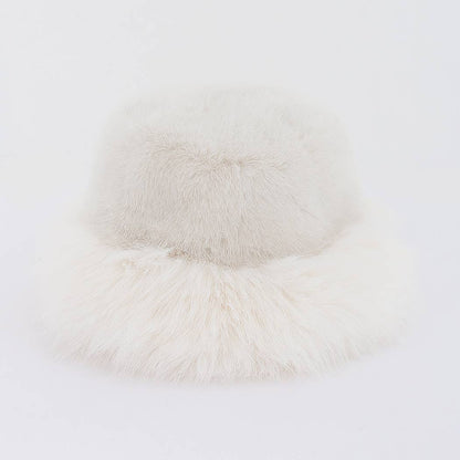 Wide Brim Faux Fur Bucket Hat: CF