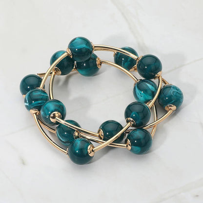 3PCS - Round Ball Wire Beaded Stretch Multi Layered Bracelets: Gold,Green