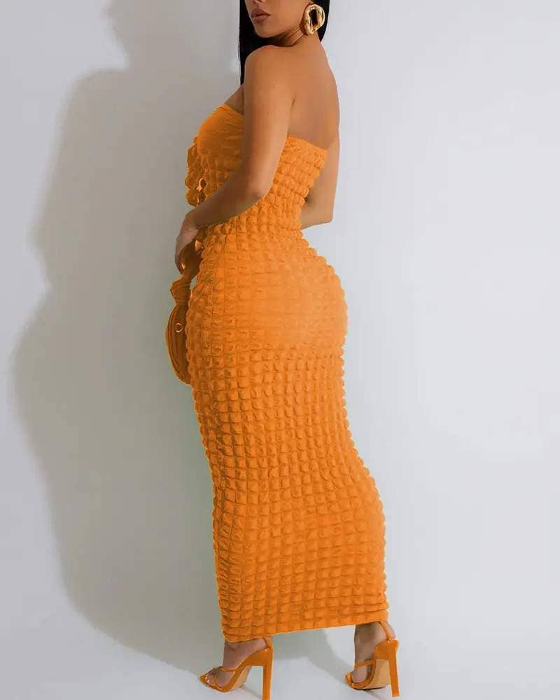 Bandeau tied detail bubble textured maxi dress: HOT PINK / 1-1-1-1 / S-M-L-XL