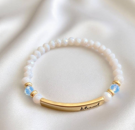 Blessed Gold White Beaded Bracelet