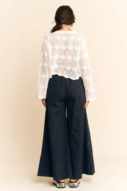 Plus - Washed Floral Print Wide-Leg Pants: NAVY DOT / 2XL
