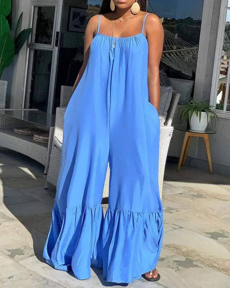 Sleeveless ruched pocket design bootcut jumpsuit: GREEN / 1-1-1-1 / S-M-L-XL