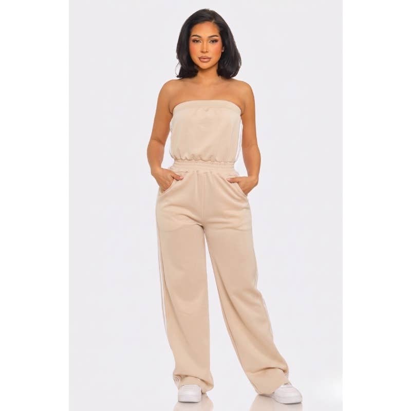 Side Stripe Jumpsuit: MOCHA / S-M-L(2-2-2)