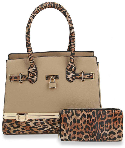 Metal Frame Tote Handbag Set: LH049-1W-1-BR