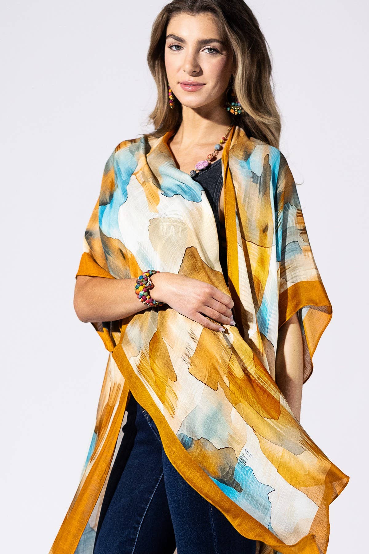 Terracotta Mirage Viscose Kimono: TERRACOTTA