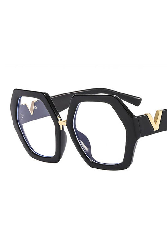 WOMEN GEOMETRIC FRAME EYEGLASSES_CWASG0135: BLACKWHITE / (OS) 1
