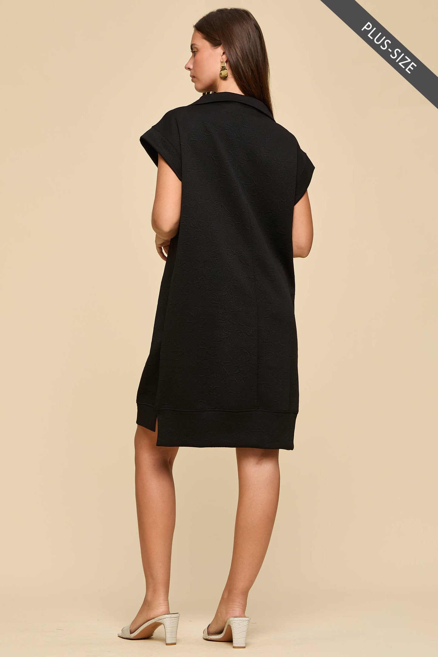 PLUS SIZE Half-Zip Jacquard Dress w/ Pockets: EMERALD POP / XL