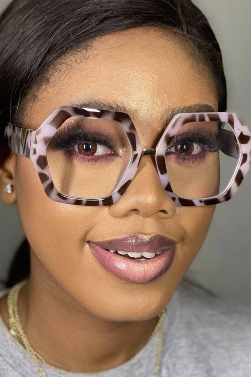 WOMEN GEOMETRIC FRAME EYEGLASSES_CWASG0135: LEOPARDWHITE / (OS) 1