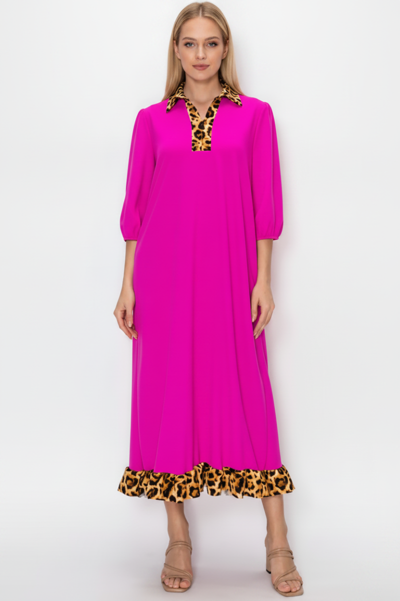 PLUS SIZE RUFFLED HEM AND ASYMMETRICAL DETAIL MIDI DRESS: Plus Size / Pink / 3XL