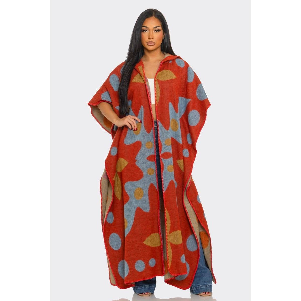 Hooded Open Cardigan Poncho: MULTI / ONE SIZE(6)