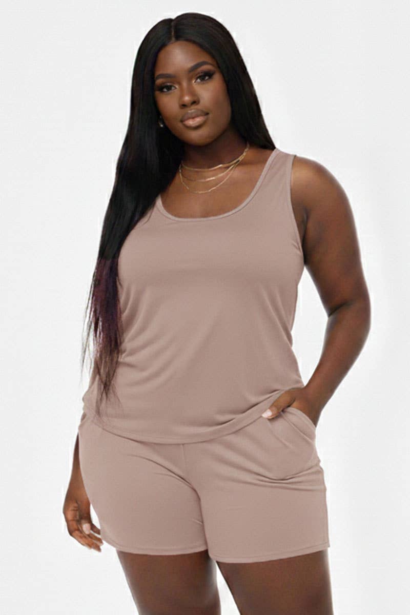 Plus Comfy Tank Top & Shorts Set: Tomato Cream / 3X