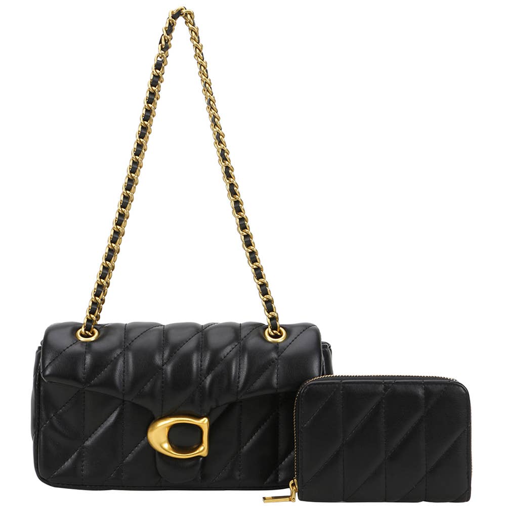 2IN1 QUILTED DESIGN CROSSBODY BAG W WALLET SET, KC 9185A: BK