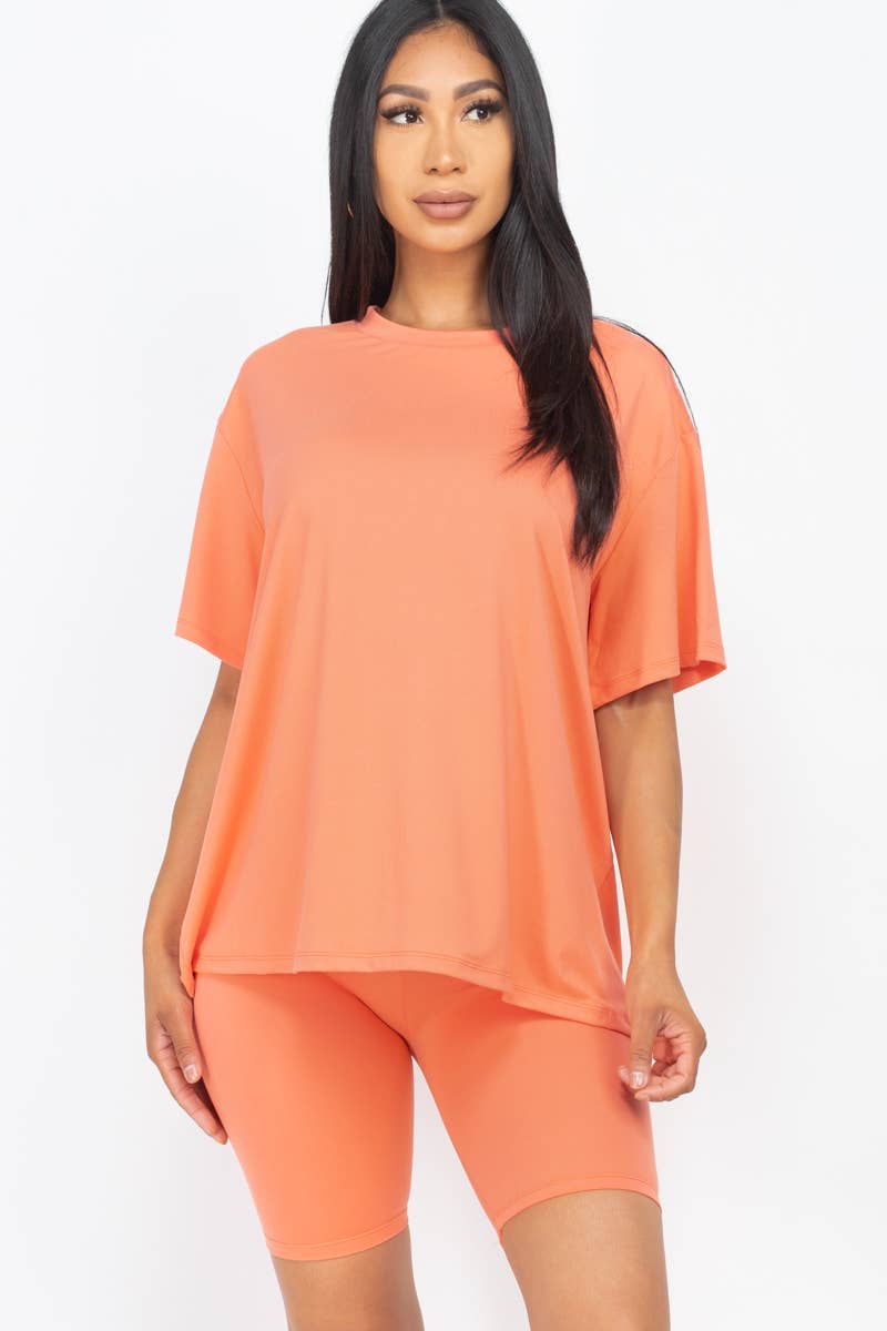 Loose Fit Top & Bike Shorts Set: Tomato Cream / S