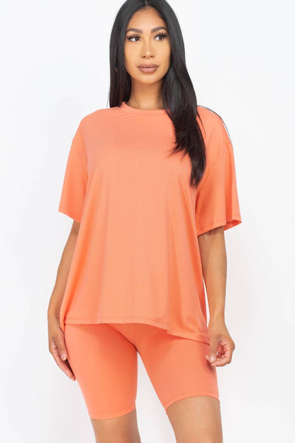 Loose Fit Top & Bike Shorts Set: Tomato Cream / S