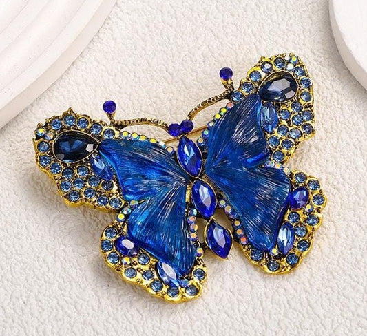 Blue Gold Butterfly Brooch