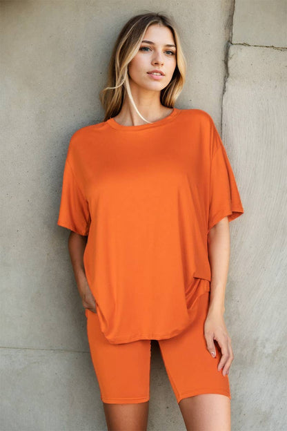 Loose Fit Top & Bike Shorts Set: Tomato Cream / S