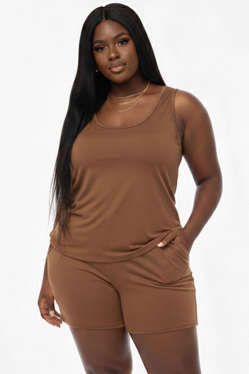 Plus Comfy Tank Top & Shorts Set: Tomato Cream / 3X
