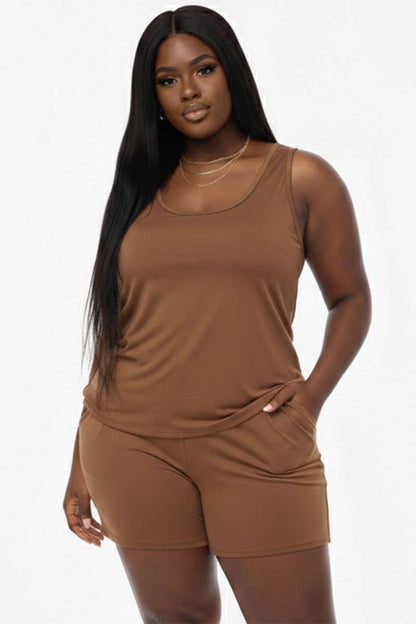 Plus Comfy Tank Top & Shorts Set: Tomato Cream / 3X