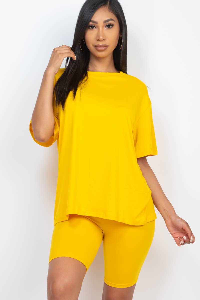 Loose Fit Top & Bike Shorts Set: Daylily Yellow / L