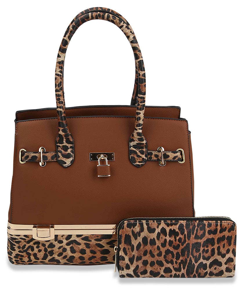 Metal Frame Tote Handbag Set: LH049-1W-1-BR