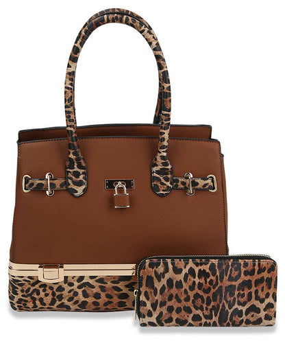 Metal Frame Tote Handbag Set: LH049-1W-1-BR