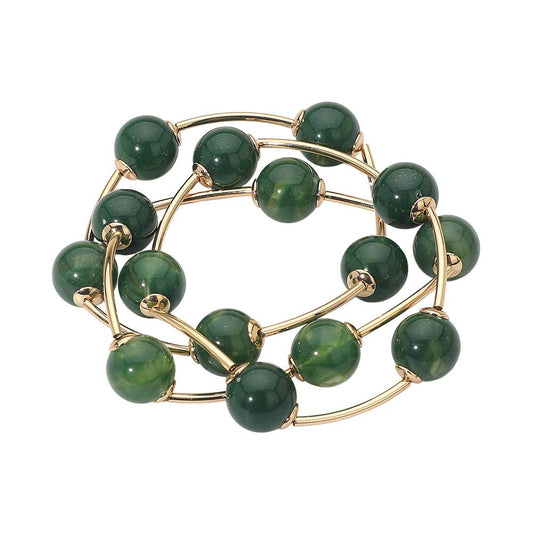 3PCS - Round Ball Wire Beaded Stretch Multi Layered Bracelets: Gold,Green