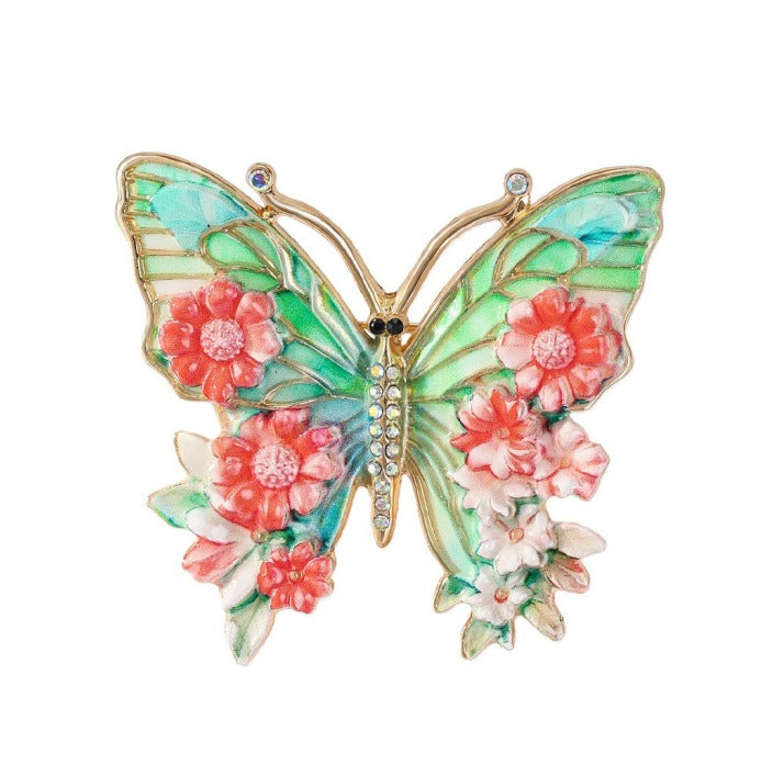 Encrusted Bluenote Floral Butterfly Brooch