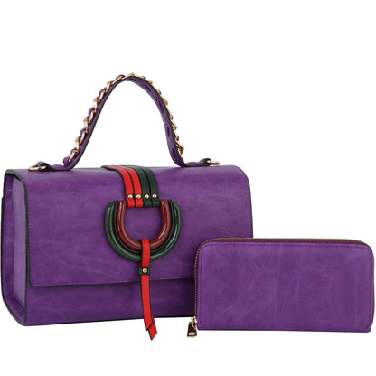 Top Handle handBag 2pcs set wallet: BLACK