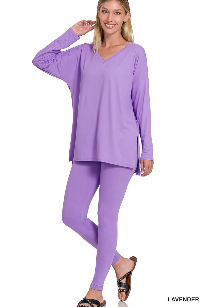 1223 Brushed Dty Microfiber Loungewear Set SI-23693 Zenana: ASHMOCHA-156632 / L