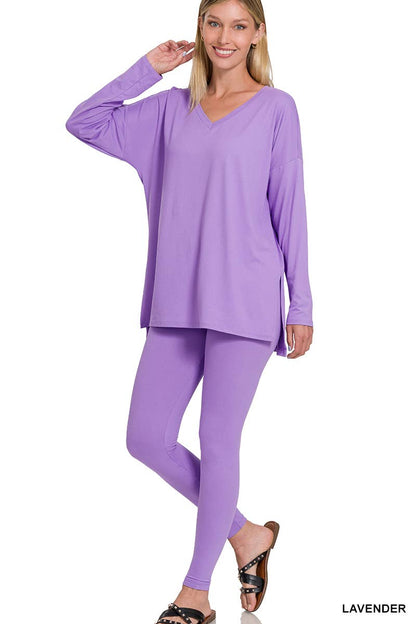 1223 Brushed Dty Microfiber Loungewear Set SI-23693 Zenana: DKGREEN-155553 / XL