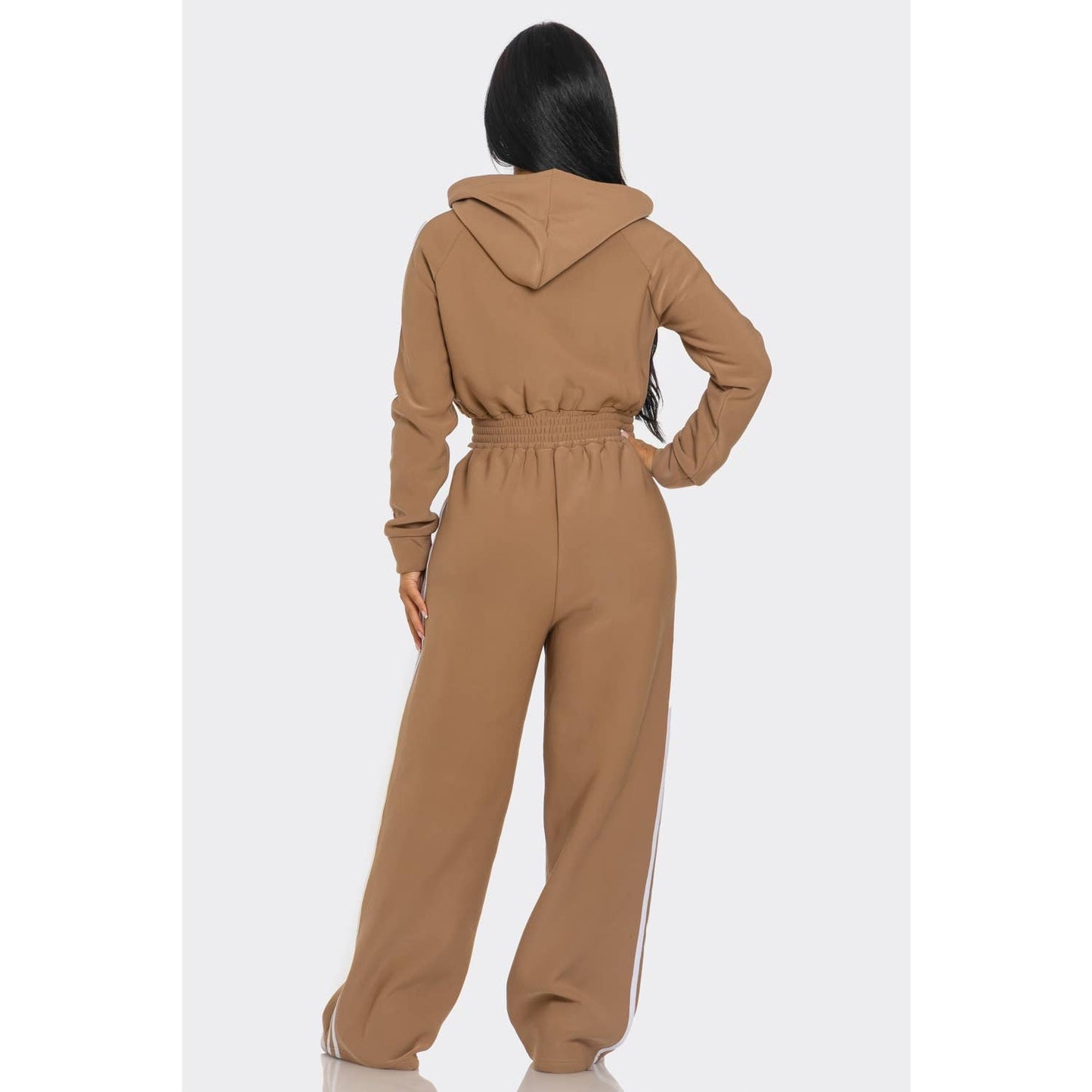 Striped Zip Up Hooded Jumpsuit: GREEN / S-M-L(2-2-2)