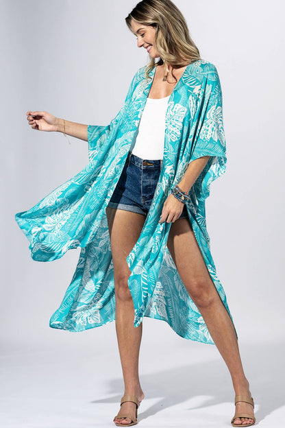 Aqua Palm-Leaf Kimono: AQUAMARINE / 2 / One Size
