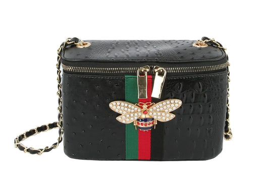 Rhinestone Bee Embossed Shoulder Bag: LQ237-BK