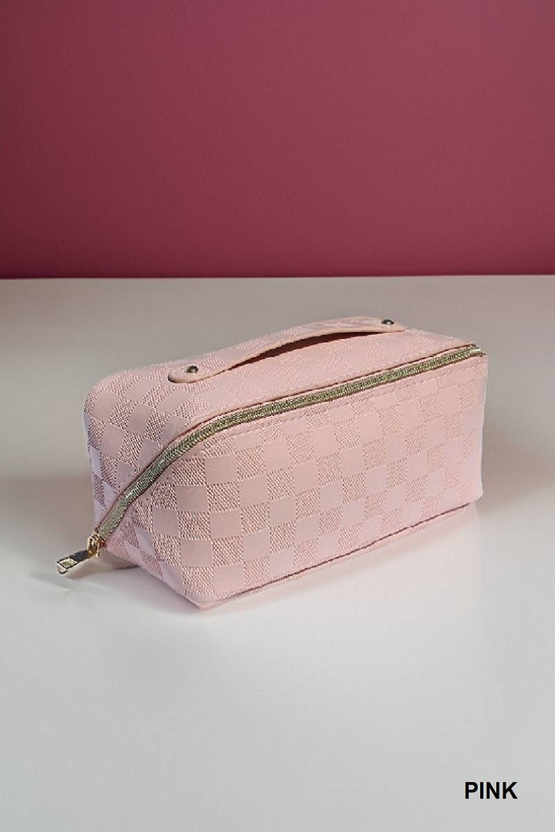 ,,,,_...._ VEGAN LEATHER MAKEUP BAG SOLID BAG: BROWN-172928 / OS