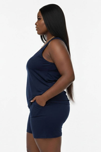 Plus Comfy Tank Top & Shorts Set: Tomato Cream / 3X