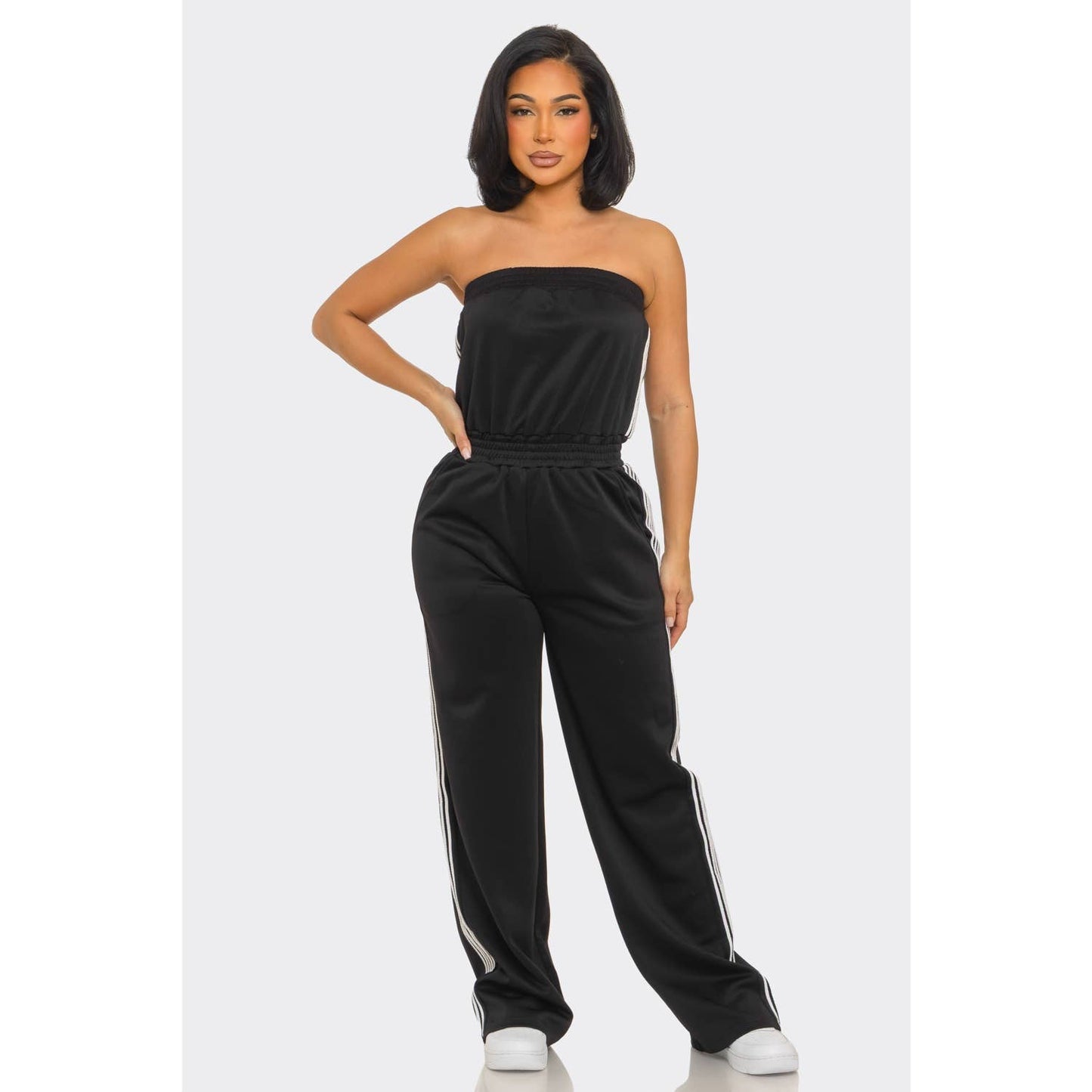 Side Stripe Jumpsuit: GREEN / S-M-L(2-2-2)
