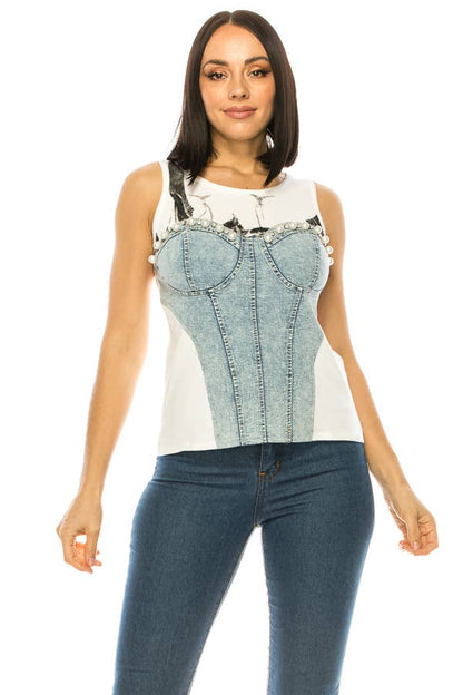 (ST2870) Corset Sleeveless Top (2 colors): Pink / L