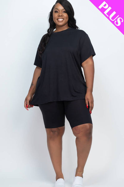 Plus Size Loose Fit Top & Bike Shorts Set: Red Alert / 2X