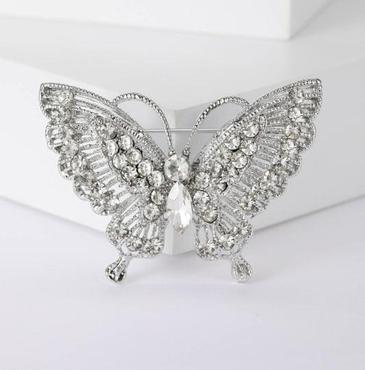 Encrusted Transparent Butterfly Brooch