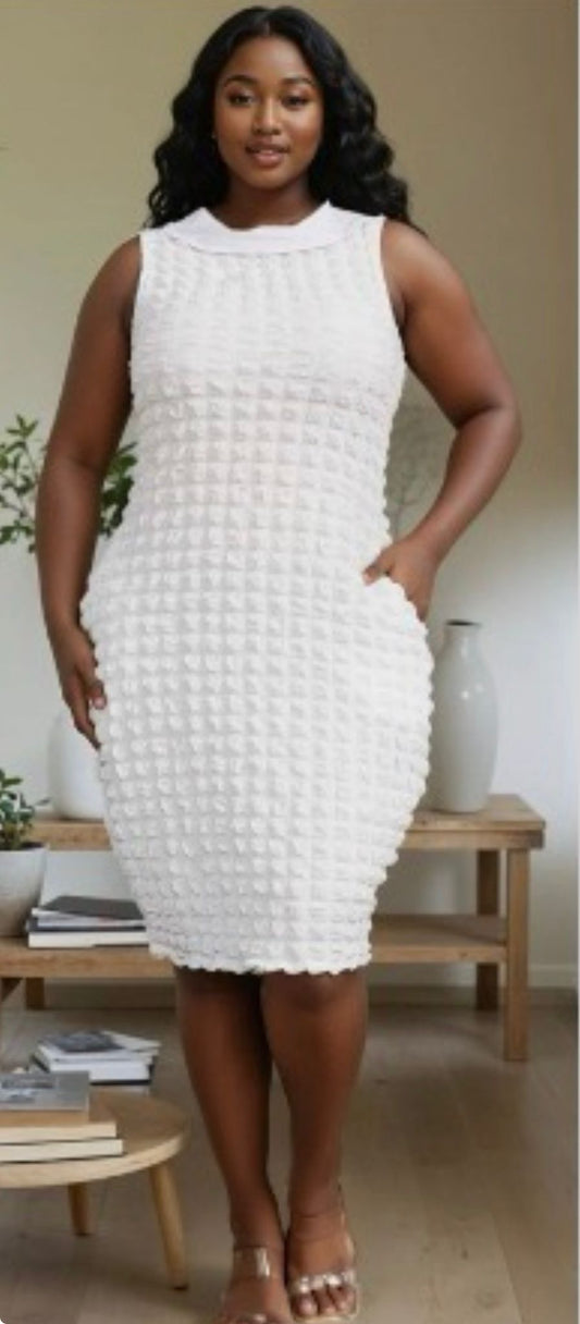 Boss Babe Bubble Knit Dress | White