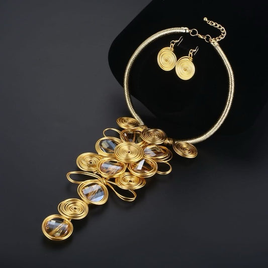 Congo Chandelier Necklace Set - Gold